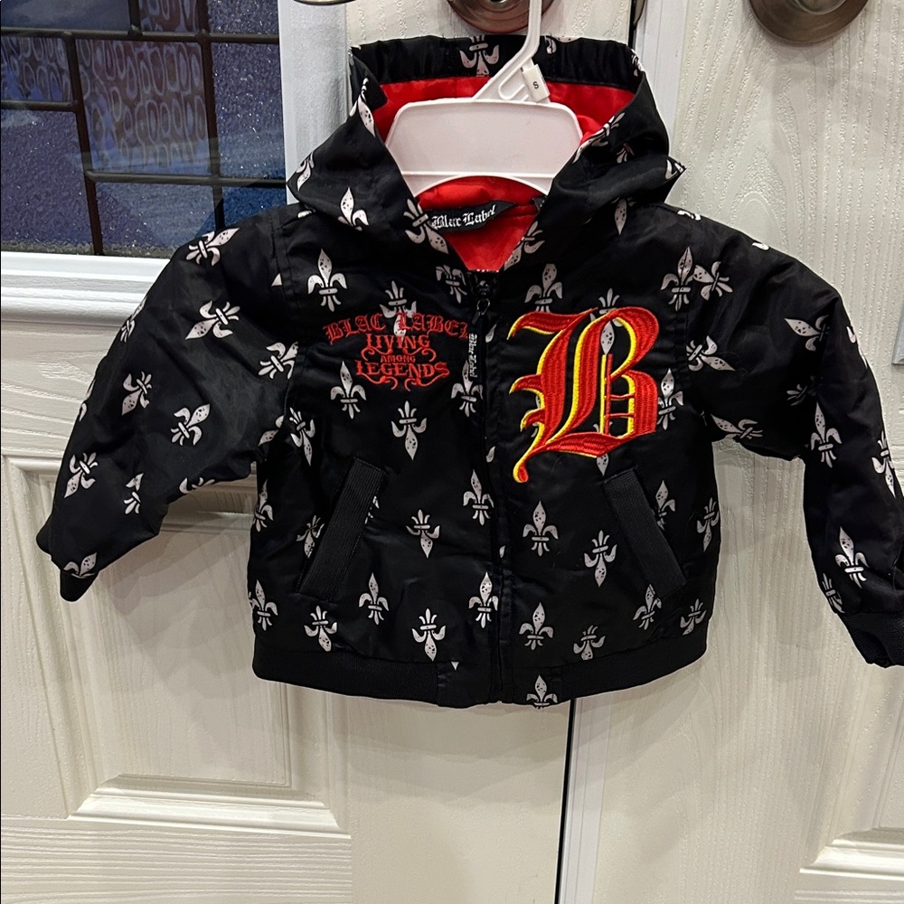 Black Kids Puffer Jacket with Red Accents by Blue Label